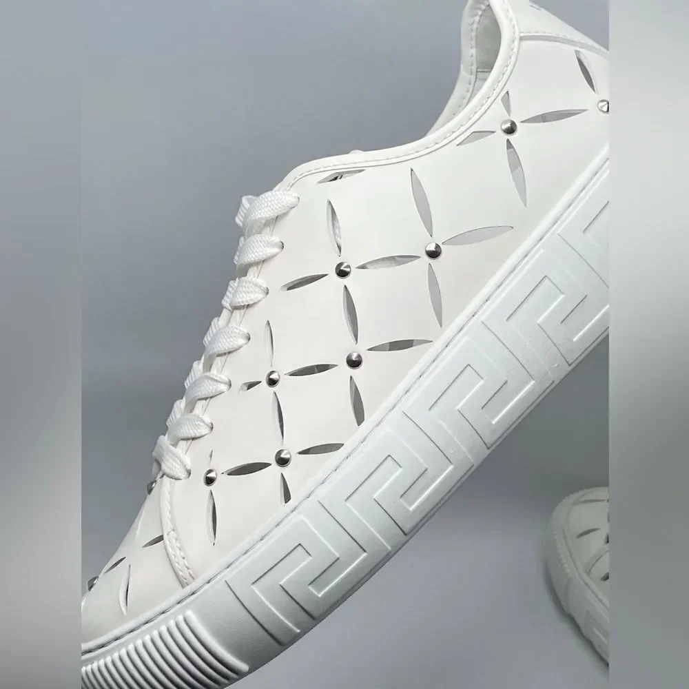 Versace Laser-Cut Low-Top Leather Sneakers size 42/us size 9